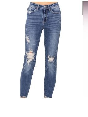 EUC Judy Blue Distressed Relaxed Fit Jeans - Medium Blue Wash. size 3|26
